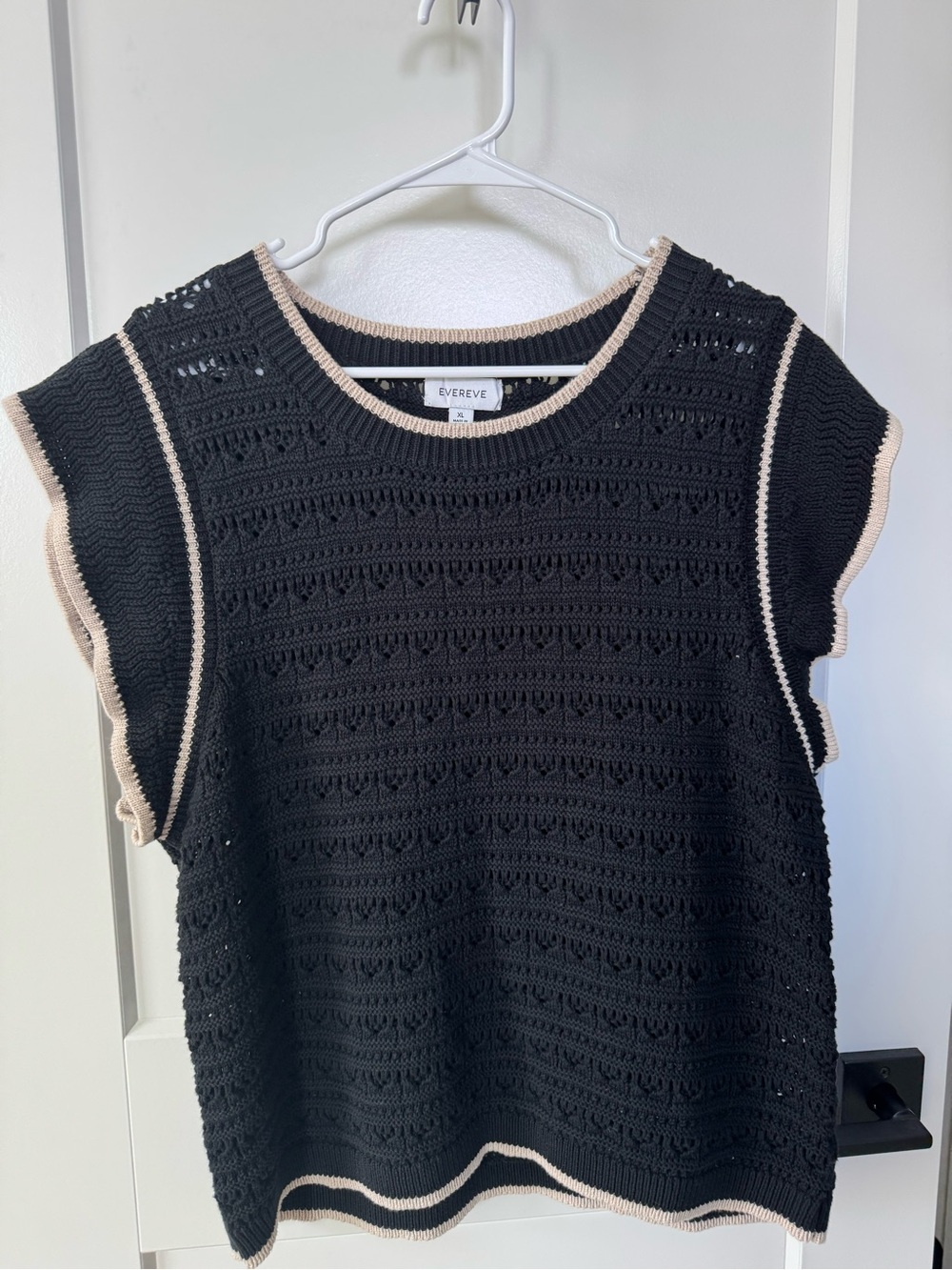 Evereve Black Crochet Knit Tank with Cream Trim